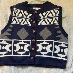 Navy & White Knit Button-Up Vest